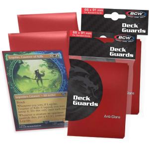 BCW Deck Guard – Double Matte Red Card Sleeves | Acid-Free, Archival-Safe, No PVC | Anti-Glare Matte Finish | Fits Standard 2½” x 3½” Game Cards | Durable Deck Protector Sleeves | 100 Ct