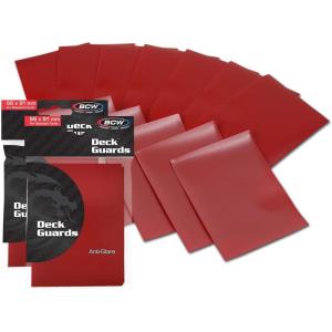 BCW Deck Guard – Double Matte Red Card Sleeves | Acid-Free, Archival-Safe, No PVC | Anti-Glare Matte Finish | Fits Standard 2½” x 3½” Game Cards | Durable Deck Protector Sleeves | 1000 Ct