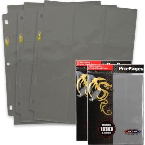 BCW Double-Sided 9-Pocket Pages (20 Black) | Side-Loading Trading Card Binder Sheets | Card Storage & Display Solution(Gray)