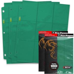 BCW Double-Sided 9-Pocket Pages (20 Black) | Side-Loading Trading Card Binder Sheets | Card Storage & Display Solution(Green)