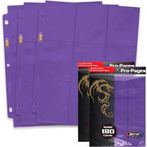 BCW Double-Sided 9-Pocket Pages (20 Black) | Side-Loading Trading Card Binder Sheets | Card Storage & Display Solution(Purple)