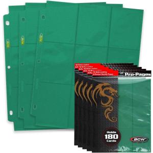 BCW Double-Sided 9-Pocket Pages (50 Blue) | Side-Loading Trading Card Binder Sheets | Card Storage & Display Solution(Green)