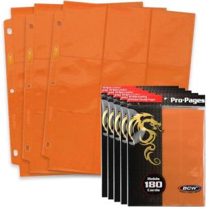 BCW Double-Sided 9-Pocket Pages (50 Blue) | Side-Loading Trading Card Binder Sheets | Card Storage & Display Solution(Orange)