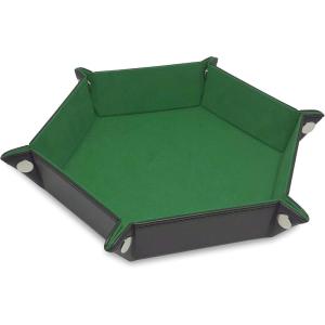 BCW Hexagon Dice Tray – Green | Premium Quality, 12″ Diameter (Flat), 8″ Diameter (Folded) | Black Leatherette Back, Suede Liner | Ideal for RPGs, Warhammer, Dice Masters, DND | Gaming Dice Tray
