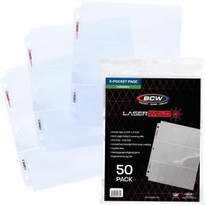BCW LaserWeld 3-Pocket Currency Page – 50 Pack | Archival Polypropylene | Top-Loading, Acid-Free, Clear Binder Sleeves | Ideal for Dollar Bill, Currency, Money, and Coin Collecting Supplies(50 Pack)