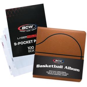 BCW LaserWeld 9 Pocket Pages (100 Pack) & BCW 3-Inch Sports Collectors Album – Basketball | Ultra Flat, Clear Pocket Pages with 3″ Binder for Trading Cards | Ideal for Basketball Card Collectors(100 Pack)