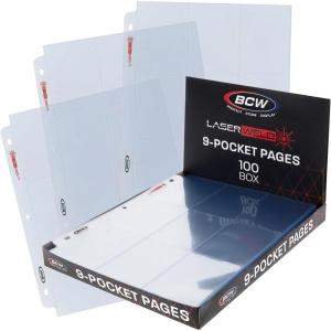 BCW LaserWeld 9-Pocket Page – Side Load 50ct | Holds Nine 2½” x 3½” Trading Cards | Acid-Free Card Storage | Laser-Welded Seams for Durability | Compatible with 3-Ring Binders(100 Pack)