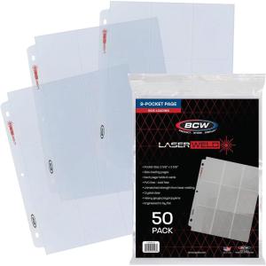 BCW LaserWeld 9-Pocket Page – Side Load 50ct | Holds Nine 2½” x 3½” Trading Cards | Acid-Free Card Storage | Laser-Welded Seams for Durability | Compatible with 3-Ring Binders(50 Pack)