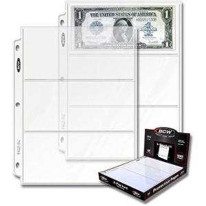 BCW Pro 3-Pocket Currency Page – 100 ct | Archival Quality, Toploader Pockets, High-Clarity Polypropylene | Ideal for 3½”x8″ Bills | Numismatic Collection Storage and Display | Clear Money Sleeves