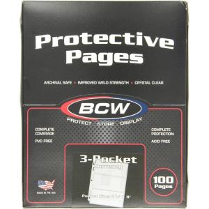 BCW Pro 3-Pocket Currency Page – 100 ct | Archival Quality, Toploader Pockets, High-Clarity Polypropylene | Ideal for 3½”x8 Bills | Numismatic Collection Storage and Display | Clear Money Sleeves