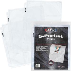BCW Pro 5-Pocket Photo Page (20 Count) | Archival Quality, Acid-Free | Photo Card Sleeves for Postcards | Fits 3-Ring Binders | Perfect for Photocard Binder Sleeves, Collectible Trading Card Albums