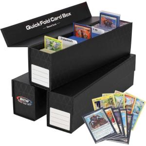 BCW QuickFold Card Storage Box for Sleeved Cards – 3 Pack – Not for Toploaders – Magnetic Closure – Holds 500-1200 Sleeved or Unsleeved Cards – MTG Card Storage(3 Pack)