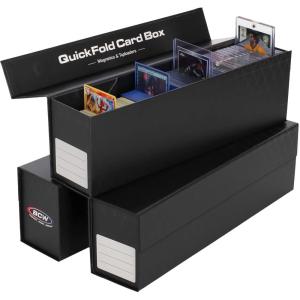 BCW QuickFold® Card Storage Boxes for Magnetics & Toploaders – 3 Pack | Trading Card Holder Box with Magnetic Closure | Easy Fold Assembly for Sports and TCG Cards(3 Pack)