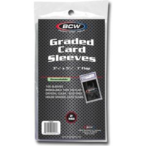 BCW Resealable Graded Card Sleeves | 100 Pack | Universal Fit for PSA, Beckett, SGC & More | Acid-Free Archival Polypropylene | 3¾ x 5½ with 1” Flap(100 Pack)