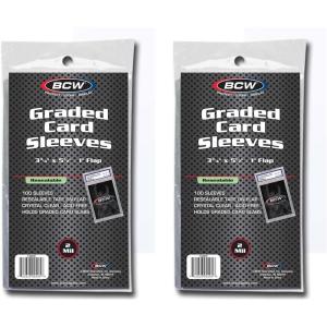 BCW Resealable Graded Card Sleeves | 100 Pack | Universal Fit for PSA, Beckett, SGC & More | Acid-Free Archival Polypropylene | 3¾ x 5½ with 1” Flap(200 Pack)