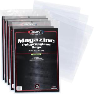 BCW Resealable Magazine Bags – 1 Pack of 100 | Acid-Free, Clear Polypropylene Sleeves for Archival-Quality Storage of Collectible Magazines | Protect and Showcase Your Valuable Comic Book Collection(500 Pack)