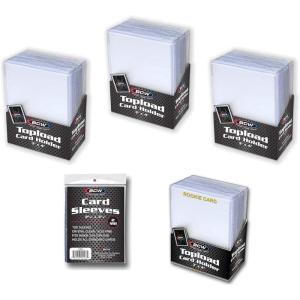 BCW Sports Card Protection Bundle | 100 Standard Card Sleeves, 75 3×4 Toploaders & 25 Gold Rookie Card Toploaders | Rigid Holders for Baseball, Football & Basketball Cards