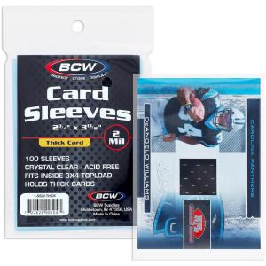 BCW Thick Card Sleeves – 100 Pack | Crystal Clear Polypropylene Protective Sleeves for Collectible Cards | Card Protector Sleeves Holds Trading Cards Up to 240pt | Fits Thick-Card Topload Holders