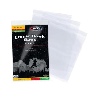 BCW Thick Resealable Golden Age Comic Bags – 100 Pack | Crystal Clear, Acid-Free Protection, Polypropylene Sleeves | Comic Bags for Secure Storage of Standard Golden Comics Collection