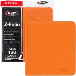 BCW Z-Folio 12-Pocket LX USA Portfolio Binder Zip for TCGs, Acid-Free, Archival Safe Polypropylene, No PVC, Orange(Orange)