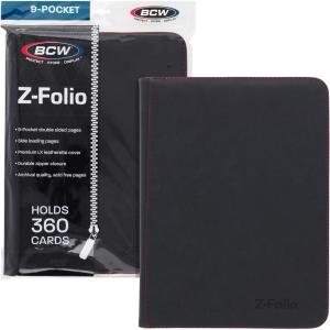 BCW Z-Folio 9-Pocket LX Album – Black | Secure Zipper Card Organizer | Premium Leatherette Card Collection Binder | Trading Card Binder for Pokemon, MTG, Sport Cards and More