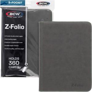 BCW Z-Folio 9-Pocket LX Album – Gray | Secure Zipper Card Organizer | Premium Leatherette Card Collection Binder | Trading Card Binder for Pokemon, MTG, Sport Cards and More