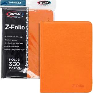 BCW Z-Folio 9-Pocket LX Album – Pink | Secure Zipper Card Organizer | Premium Leatherette Card Collection Binder | Trading Card Binder for Pokemon, MTG, Sport Cards and More(Orange)