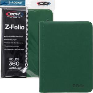BCW Z-Folio 9-Pocket LX Album – Purple | Secure Zipper Card Organizer | Premium Leatherette Card Collection Binder | Trading Card Binder for Pokemon, MTG, Sport Cards and More(Green)