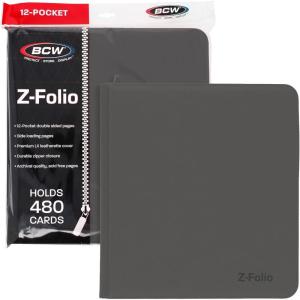 BCW Z-Folio LX Zipper Portfolio – Premium Gray Leatherette 12-Pocket Playset Album – Secure Zipper – 480 Card Capacity – Card Collector’s Dream – Card Organizer – Trading Card Storage