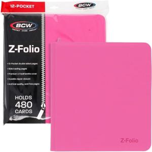 BCW Z-Folio LX Zipper Portfolio – Premium Pink Leatherette 12-Pocket Playset Album – Secure Zipper – 480 Card Capacity – Card Collector’s Dream – Card Organizer – Trading Card Storage