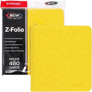 BCW Z-Folio LX Zipper Portfolio – Premium Yellow Leatherette 12-Pocket Playset Album – Secure Zipper – 480 Card Capacity – Card Collector’s Dream – Card Organizer – Trading Card Storage