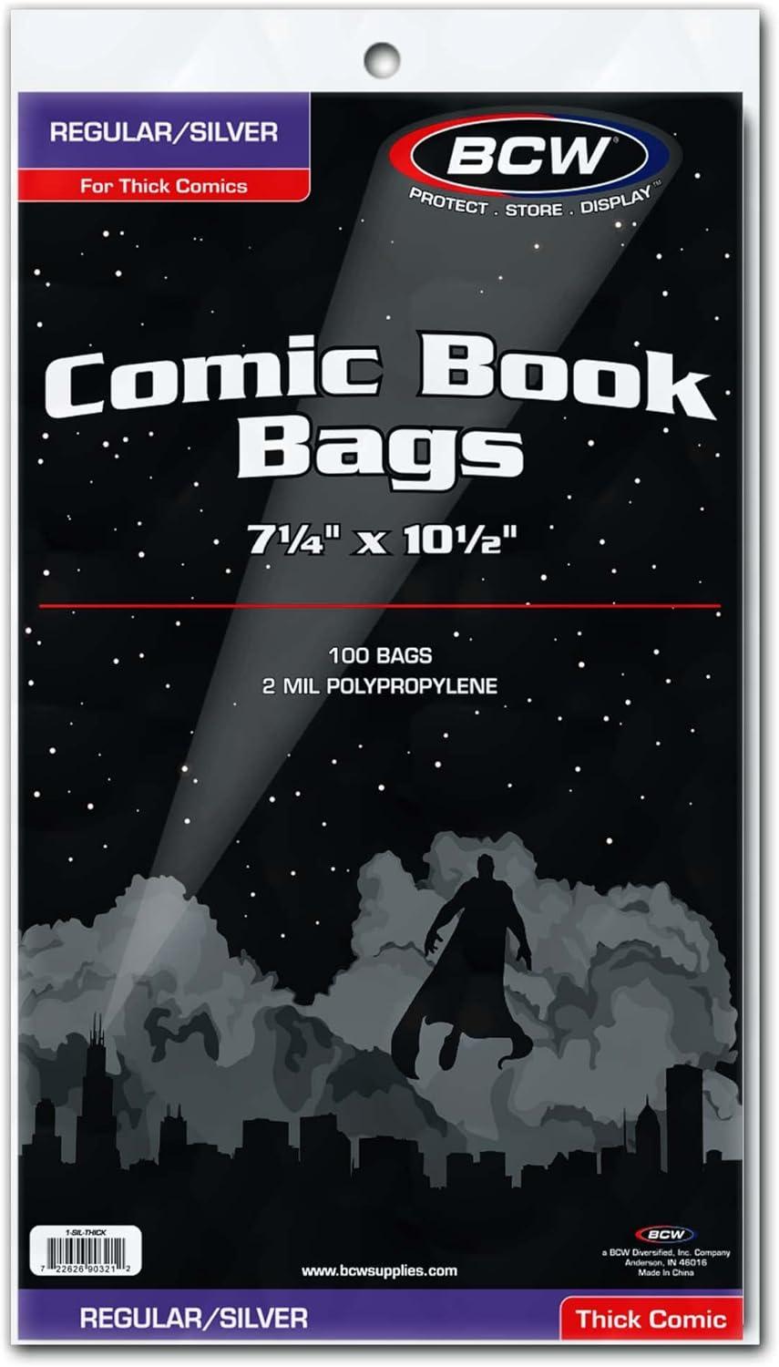 image:imageBCW Thick Silver Age Comic Bags 1000 ct Archival Quality AcidFree Protection for Silver Age Comic Books 7 14 x 10 12 inches Comic Collection Storage Comic Books Bags