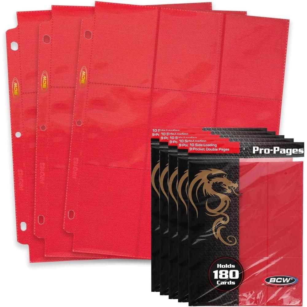 image:imageBCW DoubleSided 9Pocket Pages Holder 10 Red Pages Trading Card Binder Sheets Secure Side Loading Ideal Card Storage and Display Solution