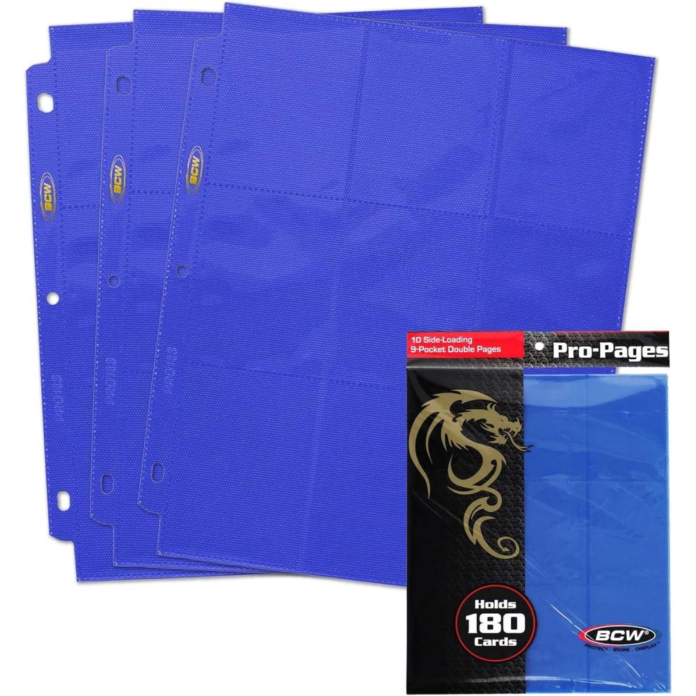image:imageBCW DoubleSided 9Pocket Pages Holder  10 White Pages  Trading Card Binder Sheets  Secure Side Loading  Ideal Card Storage and Display SolutionBlue