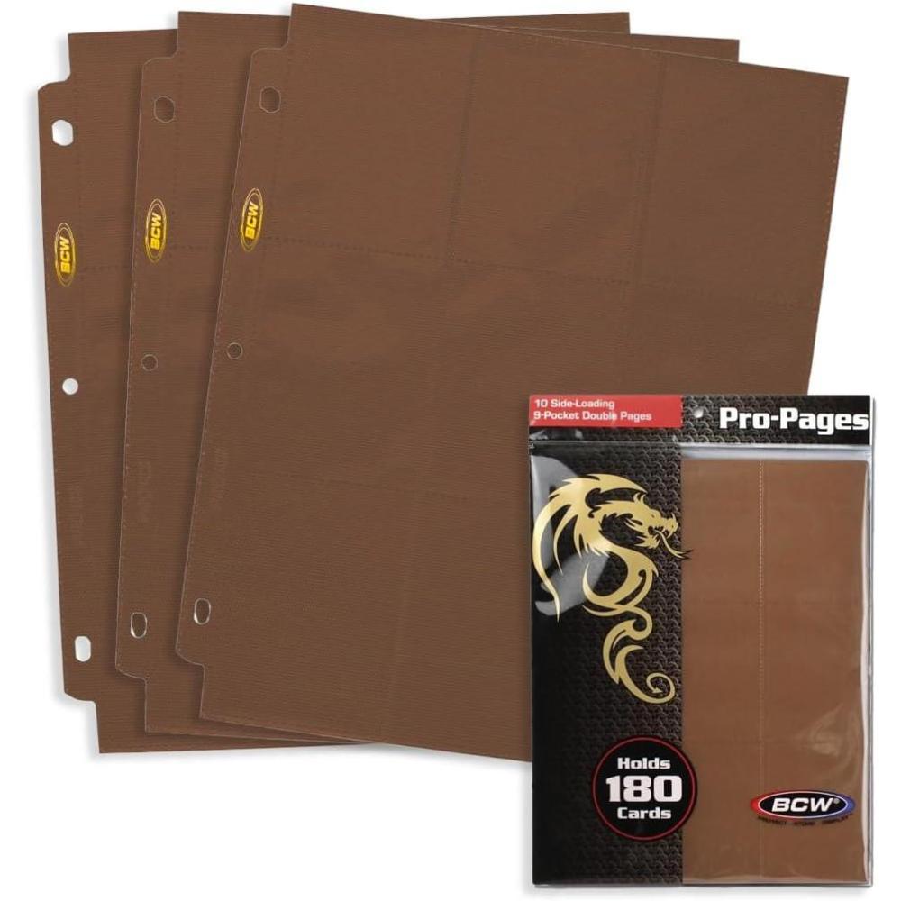 image:imageBCW DoubleSided 9Pocket Pages Holder  10 White Pages  Trading Card Binder Sheets  Secure Side Loading  Ideal Card Storage and Display SolutionBrown