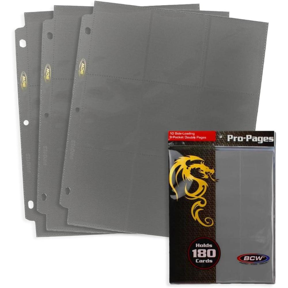 image:imageBCW DoubleSided 9Pocket Pages Holder  10 White Pages  Trading Card Binder Sheets  Secure Side Loading  Ideal Card Storage and Display SolutionGray
