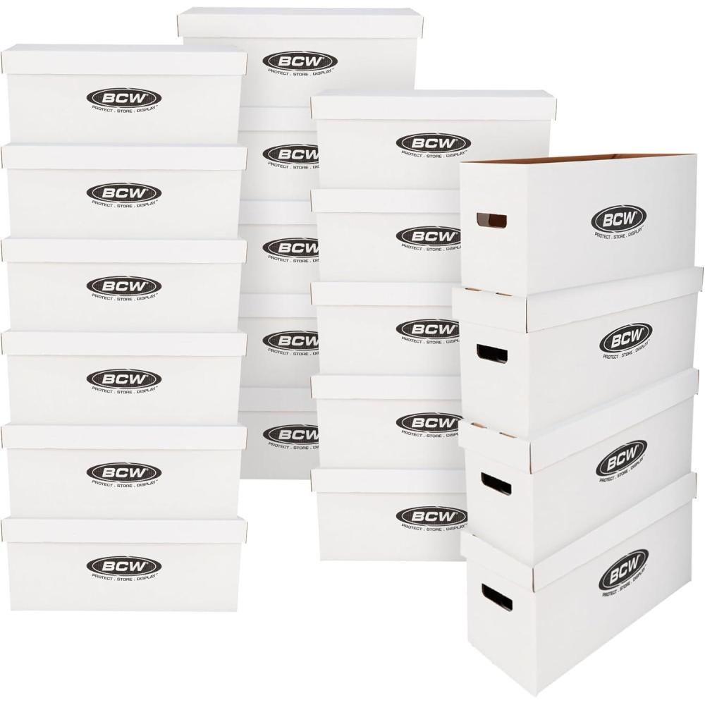 image:imageBCW Long Comic Storage Box  20 ct  Holds 250300 Current amp Silver Age Comics  Sturdy 200 lb for Cardboard Comic Book  Stackable Comic Storage Box for Collectors