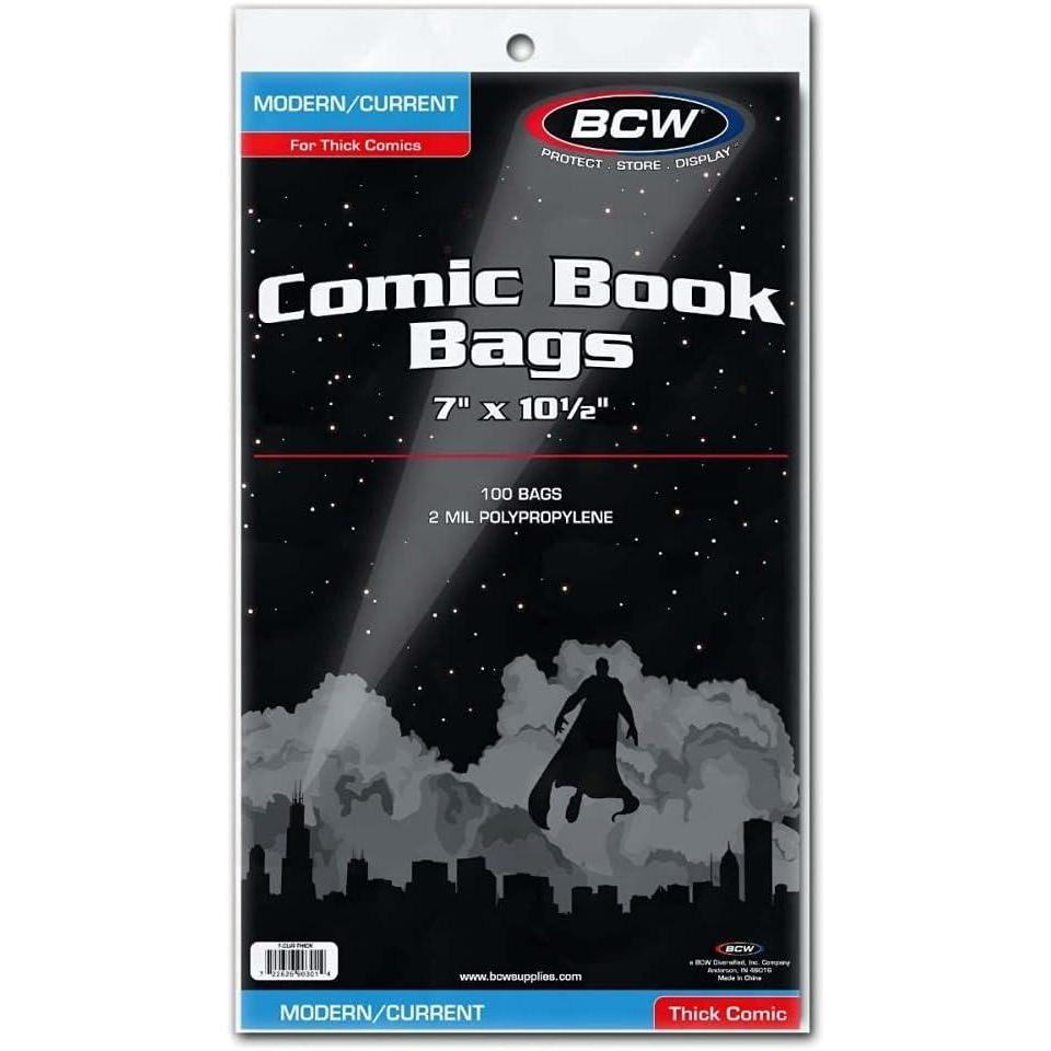 image:imageBCW Thick CurrentModern Comic Bags Bulk Pack of 100 ct AcidFree Modern Comic Bags for Current Issues Exterior 6 78 x 10 12 inches Crystal Clear Protection for Your Comic Collection