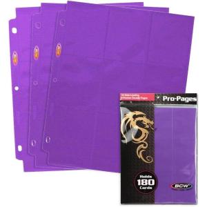 BCW Double-Sided 9-Pocket Pages Holder – 10 White Pages | Trading Card Binder Sheets | Secure Side Loading | Ideal Card Storage and Display Solution(Purple)