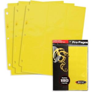 BCW Double-Sided 9-Pocket Pages Holder – 10 White Pages | Trading Card Binder Sheets | Secure Side Loading | Ideal Card Storage and Display Solution(Yellow)
