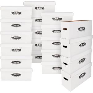 BCW Long Comic Storage Box – 20 ct | Holds 250–300 Current & Silver Age Comics | Sturdy 200 lb. for Cardboard Comic Book | Stackable Comic Storage Box for Collectors