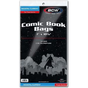 BCW Thick Current/Modern Comic Bags – Bulk Pack of 100 ct | Acid-Free Modern Comic Bags for Current Issues | Exterior 6 7/8 x 10 1/2 inches | Crystal Clear Protection for Your Comic Collection