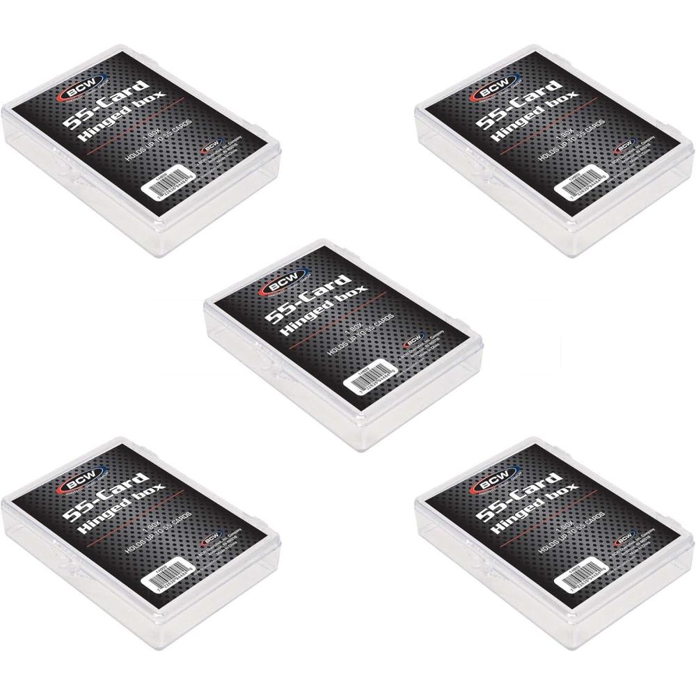 image:imageBCW Hinged Trading Card Box 55 Count Pack of 5 Clear Plastic Card Storage Box Snap Lock Trading Card Case for Pokemon and TCG Cards