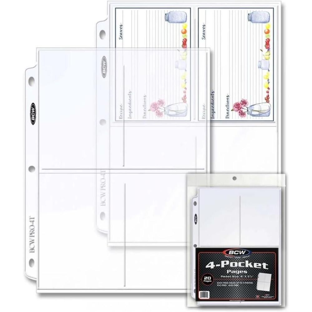 image:imageBCW Pro 4Pocket Photo Protector Sleeves 20 Count Photos Sleeves Cards AcidFree PVCFree Archival Quality Photo Album Pages Protector for 3 Ring Binder High Clarity Polypropylene