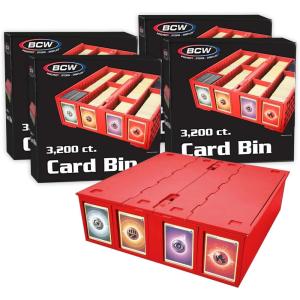BCW Collectible Card Bin (4-Pack, Red) | Holds 3,200 Cards Each | Includes 4 Dividers Per Bin | Storage for Pokémon, MTG & Sports Cards(4 Pack)