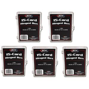 BCW Hinged Trading Card Box – 15 Count (Pack of 5) | Clear Plastic Card Storage Box | Snap Lock Trading Card Case for Pokémon, and TCG Cards
