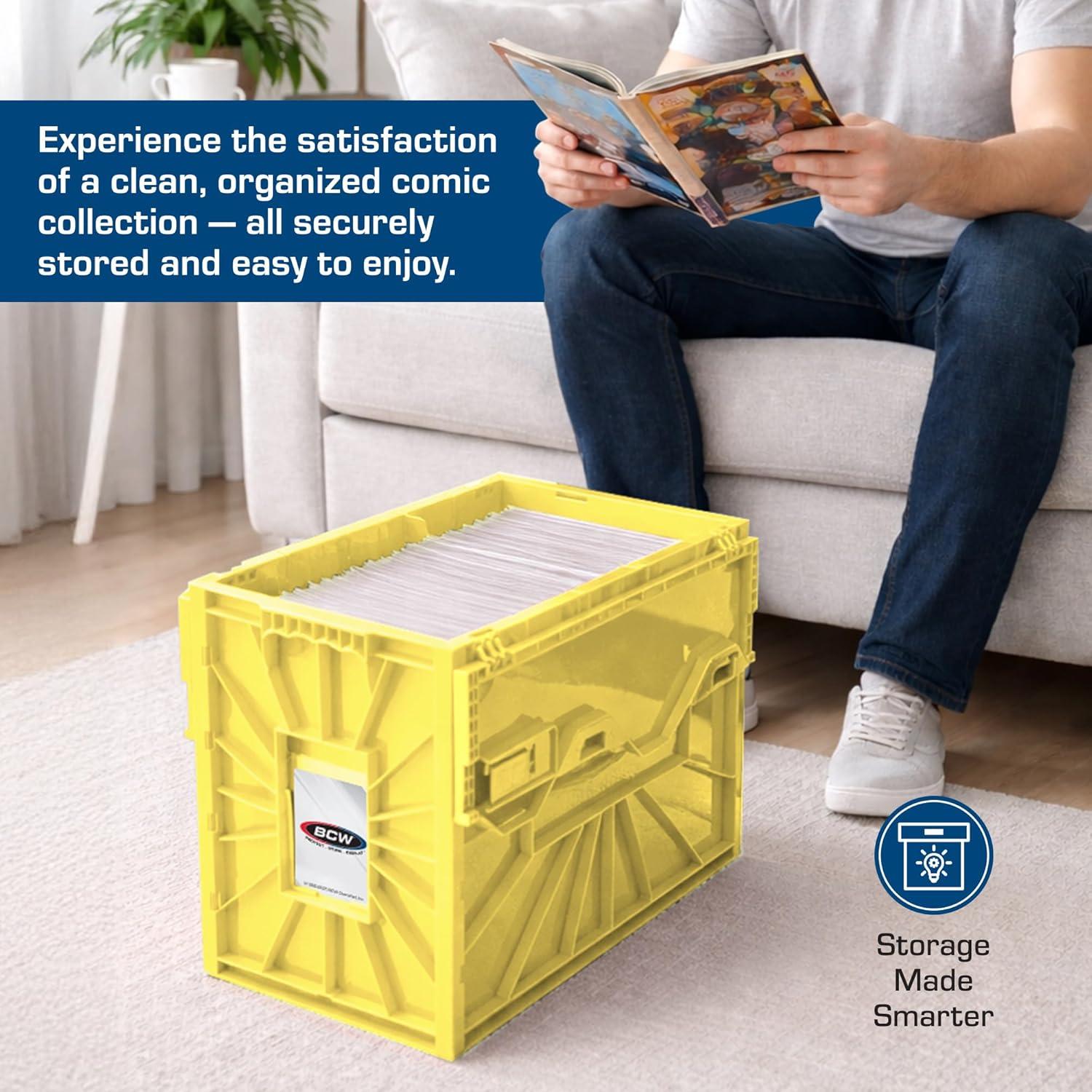 image:imageBCW Short Comic Book Bin Holds 150 Comics Stackable Plastic Storage AcidFree Organizer Yellow 5 Pack2 Pack