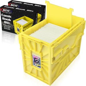 BCW Short Comic Book Bin | Holds 150 Comics | Stackable Plastic Storage | Acid-Free Organizer | Yellow, 5 Pack(2 Pack)