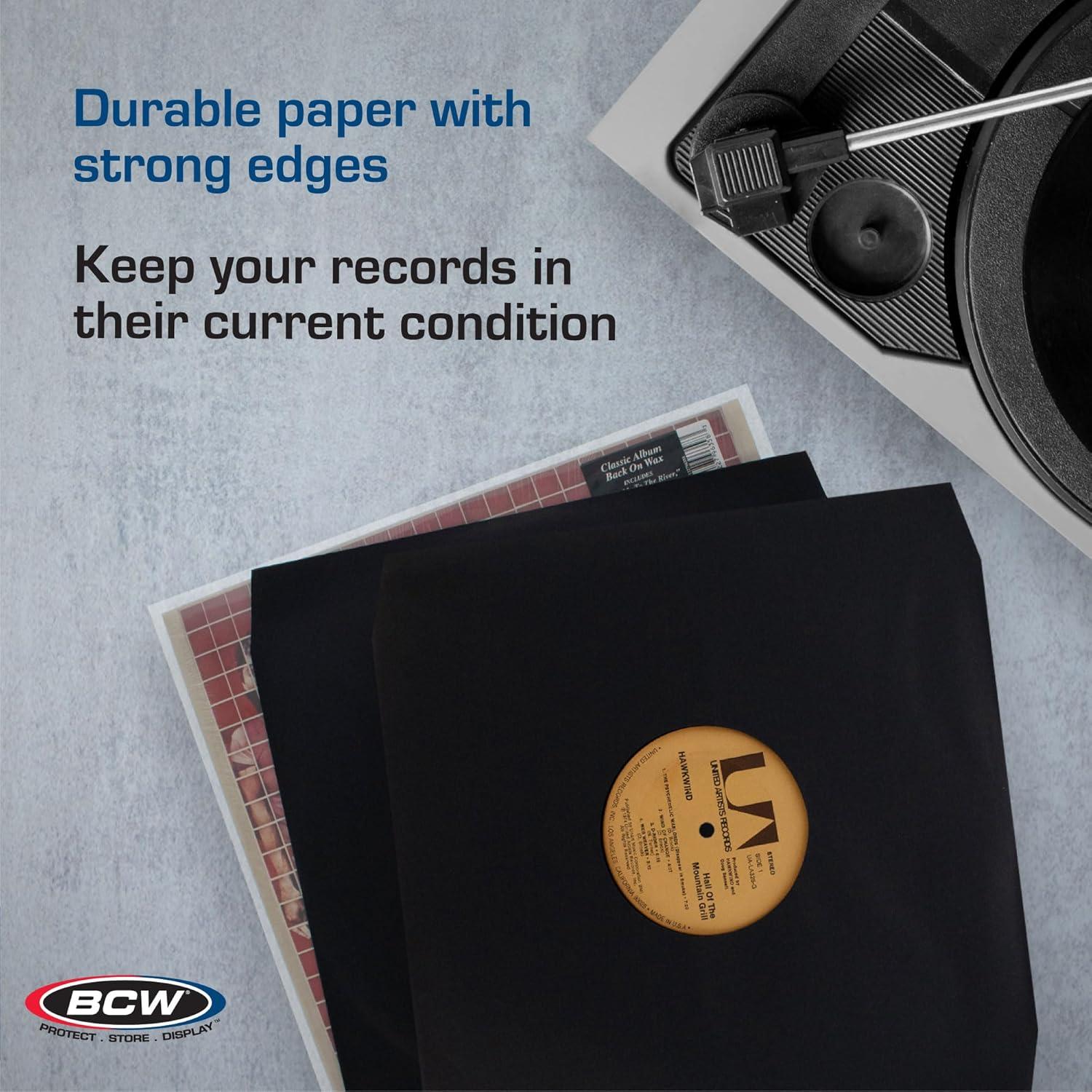 image:imageBCW 12 Inch Vinyl Record Paper Inner Sleeves Angle Cut Corners White Pack of 50 Protective LP Album Sleeves for Vinyl Storage and Preservation Compatible with 33 RPM AlbumsBlack