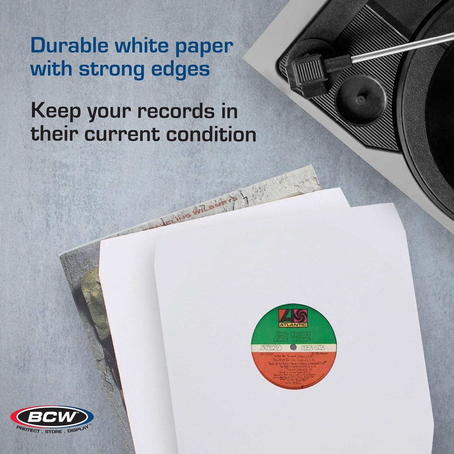 image:imageBCW 12 Inch Vinyl Record Paper Inner Sleeves Angle Cut Corners White Pack of 50 Protective LP Album Sleeves for Vinyl Storage and Preservation Compatible with 33 RPM AlbumsWhite